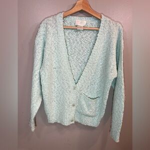 VTG Teal Mister Noah Deep V Neck Women's Cardigan Sweater